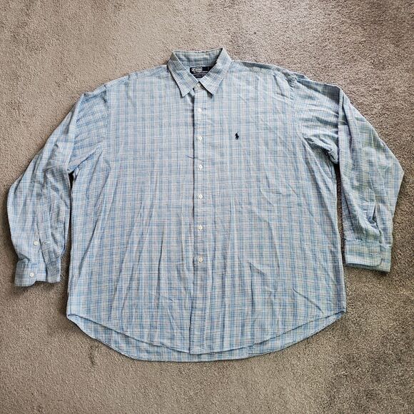 Polo Ralph Lauren Shirt Mens Extra Large Blue Button Up Plaid Linen Lowell Sport - Picture 2 of 14